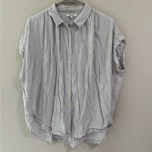Madewell Navy & White Striped Cap Sleeve Button-Up Shirt - Size L